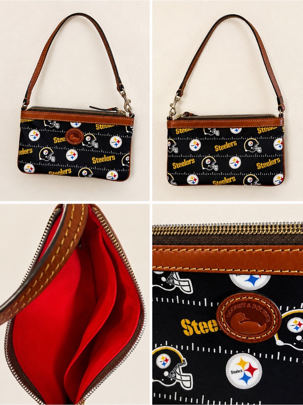 Dooney & Bourke Black and Brown Pittsburgh Steelers Wristlet
